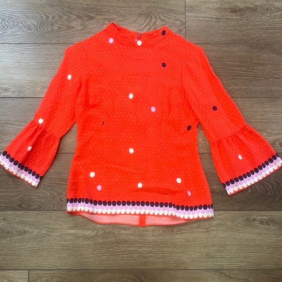 Boden Women's Armelle Red Dot Blouse, 3/4 Length Sleeve, Mock Neck, Size 2 - Picture 2 of 14